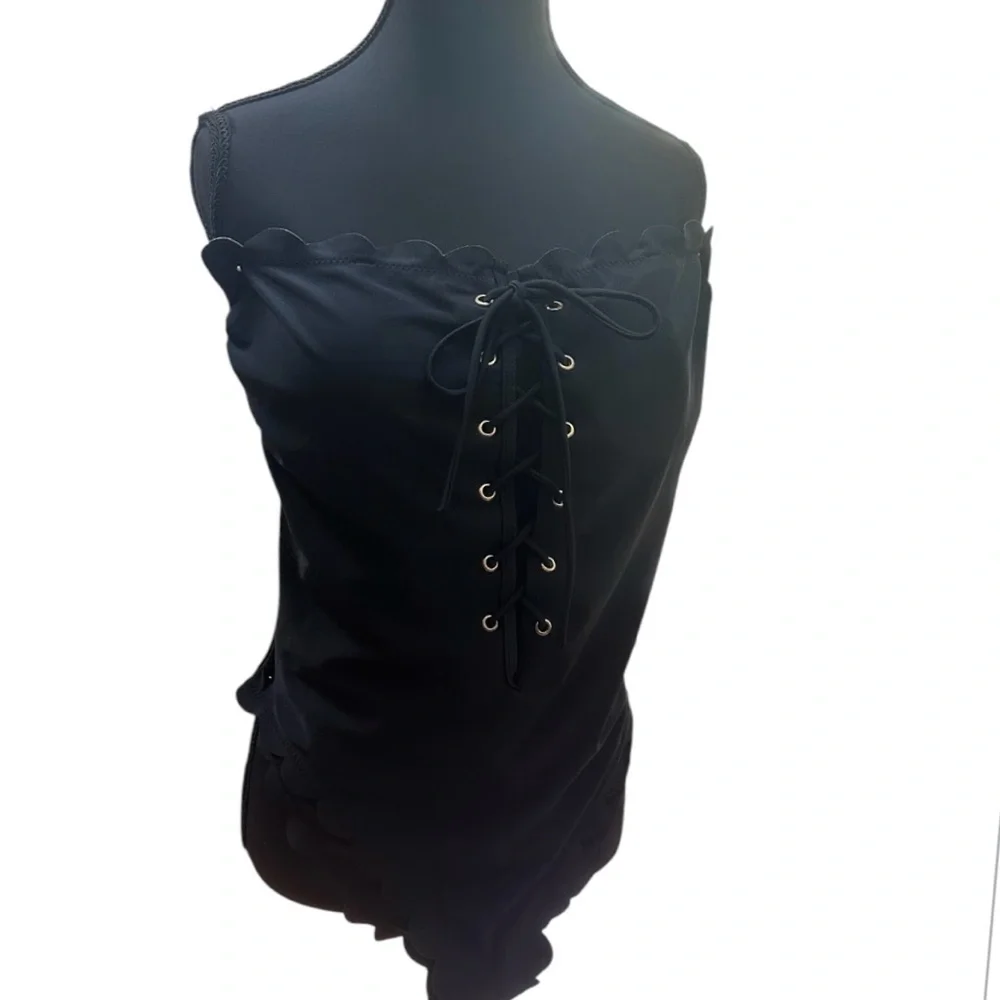 Beach Joy Black Swimsuit Strapless Lace Up Front Size M